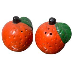 Vintage Orange Fruit Salt Pepper Shakers Ceramic Kitchen Decor Mid Century Pair